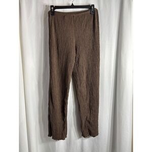 H&M Divided Brown Textured Crinkle Knit High Waisted Wide Leg Pants Size S‎